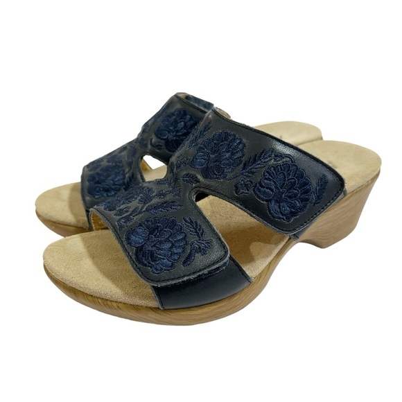 Alegria Blue Slide Sandals with Floral Pattern - Picture 5 of 10